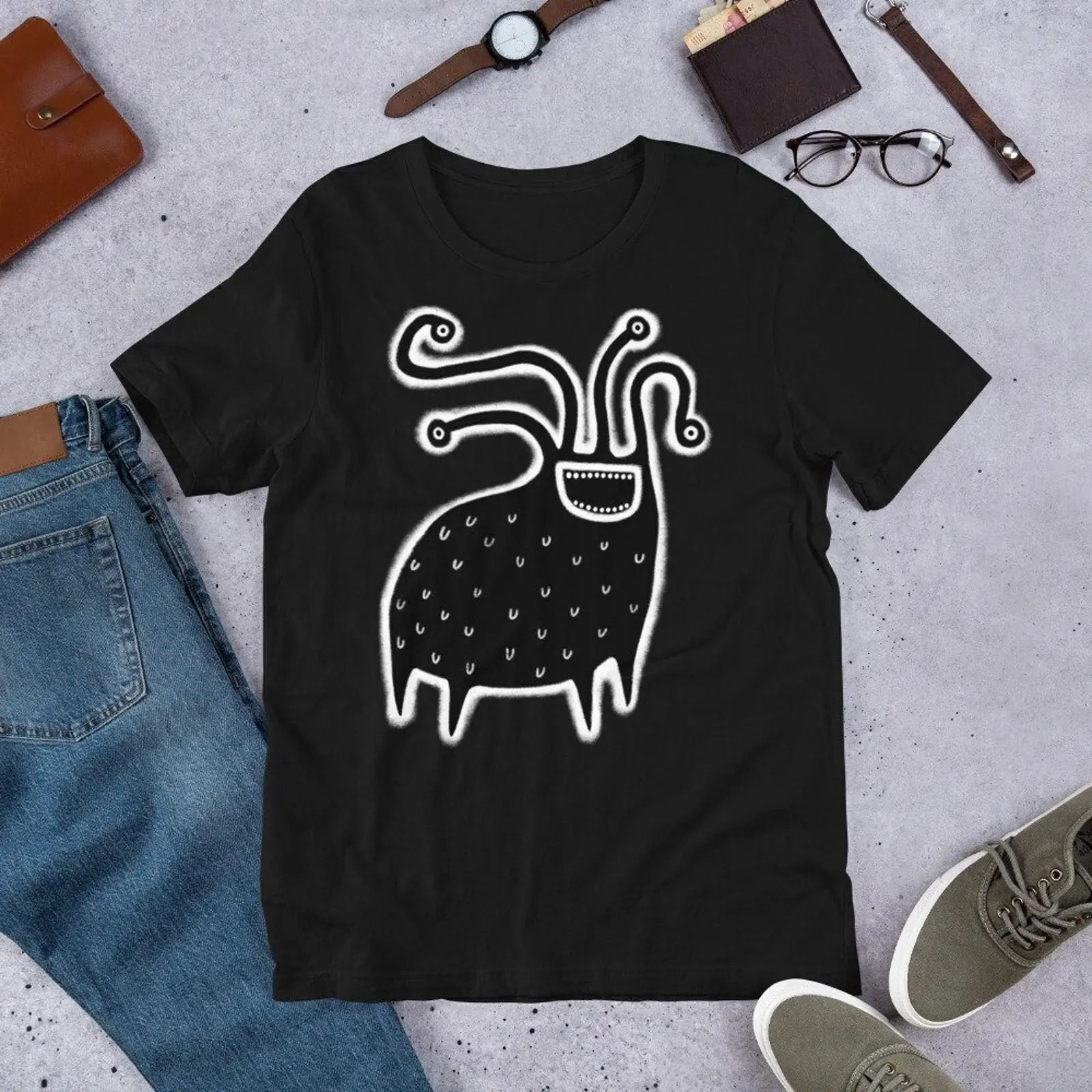 Quirky Vintage Fashion - เสื้อยืดลายมอนสเตอร์แปลกตา ตลก น่าขนลุก ลายดวงตา สไตล์โกธิค พังก์