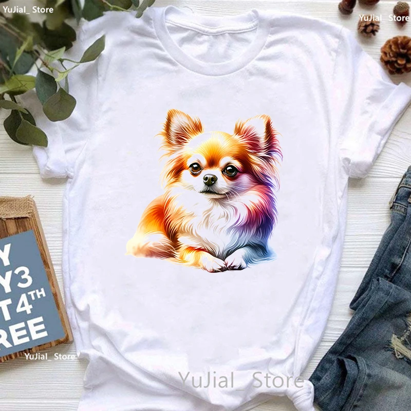 Tie Dye Shirt Vintage - เสื้อยืดพิมพ์ลายสัตว์ขนยาวชิวาวาสำหรับผู้หญิงเสื้อยืดฮาราจูกุ Kawaii สำหรับเด็กผู้หญิงเสื้อยืดฤดูร้อน