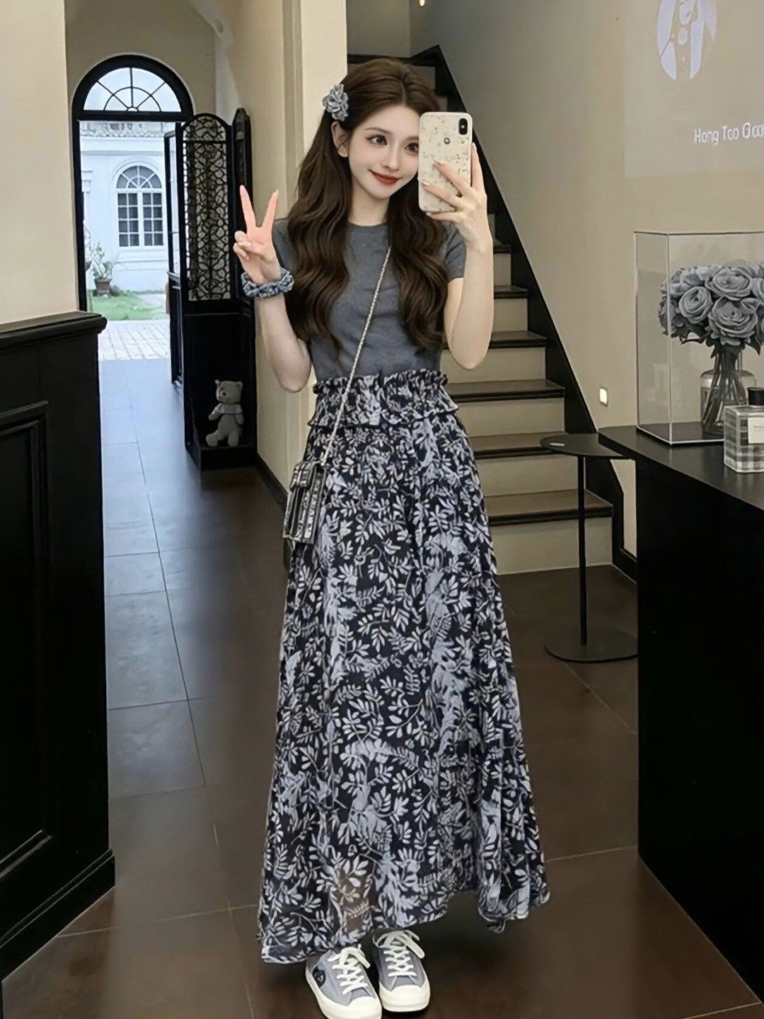 Vintage Fashion Years - ชุดเสื้อแขนสั้นลายดอกไม้ฤดูร้อนและกระโปรงเอวสูงสไตล์วินเทจสำหรับผู้หญิง ชุดแฟชั่นไซส์ใหญ่สไตล์ลำลอง