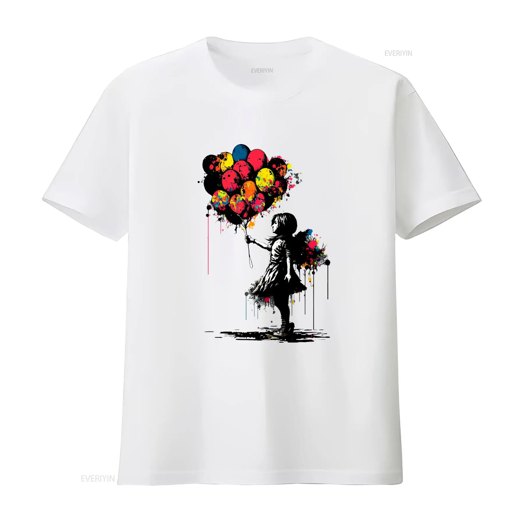 Vintage Fashion Art - เสื้อยืด Banksy Peace ลายพิมพ์ศิลปะสาวถือลูกโป่ง กราฟฟิตี สตรีทแวร์