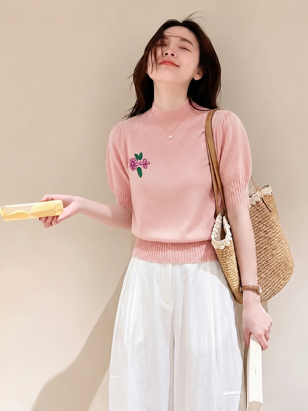 Vintage Fashion Years - เสื้อถักไหมน้ำแข็งน้ำหนักเบา ปักลายวินเทจ ทรงเข้ารูปเพรียวบาง สง่างาม แฟชั่นผู้หญิง ฤดูร้อน