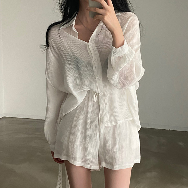 Vintage Fashion Years - ชุดเซ็ตสำหรับผู้หญิง สไตล์วินเทจสุดเก๋ ประกอบด้วยเสื้อแขนยาวทรงหลวม และกางเกงขาสั้นทรงกว้าง เหมาะสำหรับใส่ลำลองในฤดูร้อน