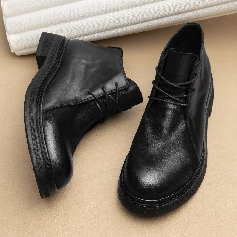 Vintage Fashion Style Men - รองเท้าบูทหนังแท้สไตล์วินเทจสำหรับผู้ชาย งานแฮนด์เมดสุดหรู แฟชั่นฤดูใบไม้ผลิ/ฤดูใบไม้ร่วง 2026 หัวกลม สไตล์อังกฤษ