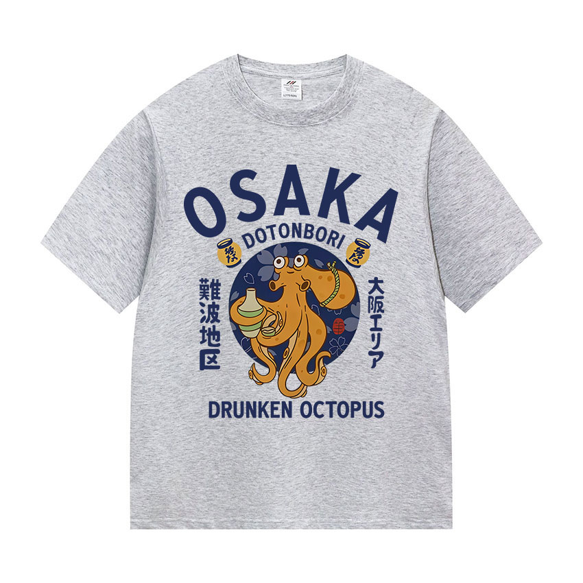 Vintage Fashion Osaka - เสื้อยืดโอซาก้า โดโตนโบริ ปลาหมึกยักษ์เมา ลายวินเทจ แขนสั้น ยูนิเซ็กส์