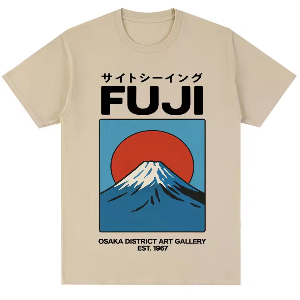 Vintage Fashion Osaka - เสื้อยืดสไตล์ญี่ปุ่นลายฟูจิโอซากะ สำหรับผู้ชายและผู้หญิง แฟชั่นวินเทจ เสื้อยืดโอเวอร์ไซส์ ผ้าฝ้ายลำลอง เสื้อยืดลายแปลกใหม่