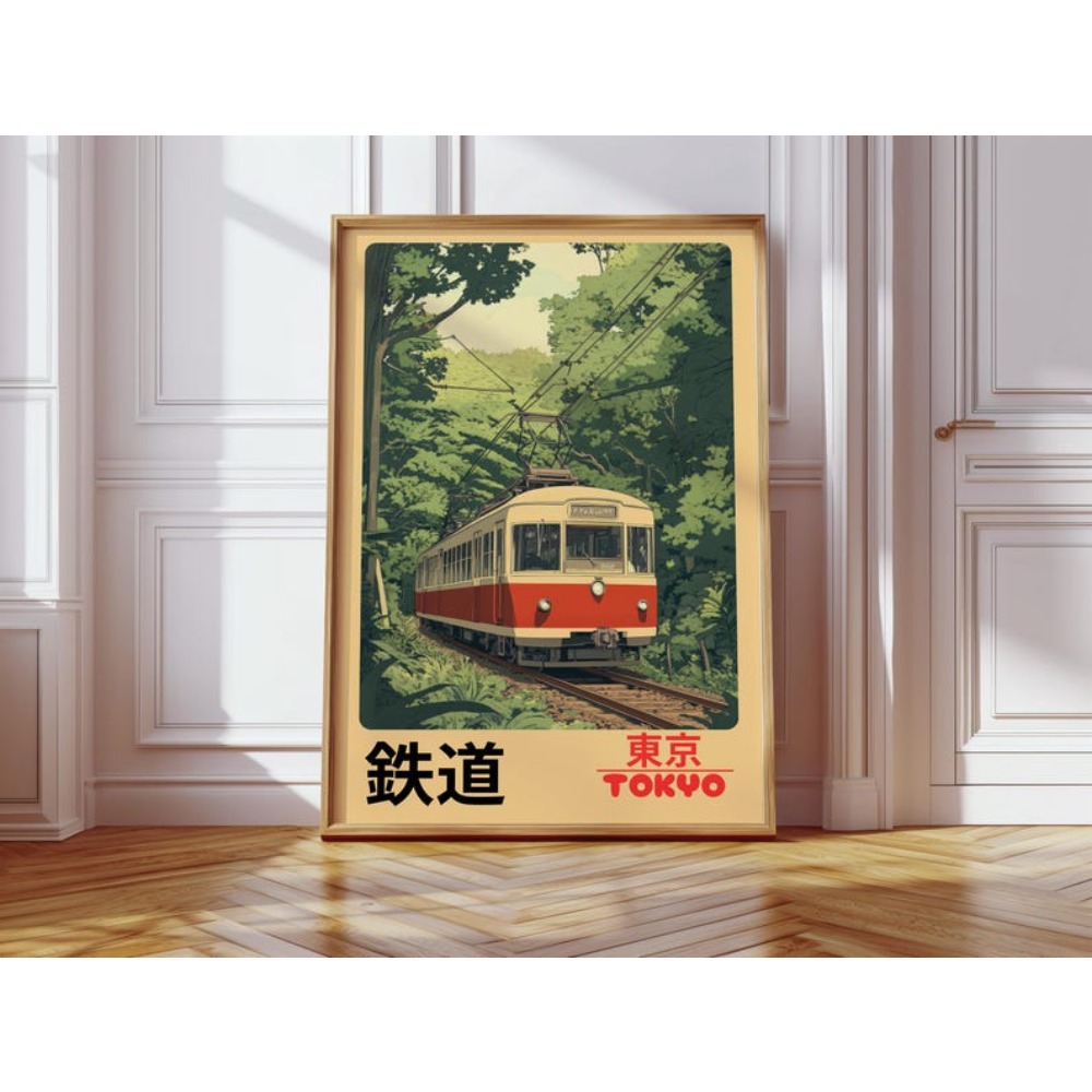 Vintage Fashion Japan - 1 ชิ้น โปสเตอร์รถไฟโตเกียวแบบไร้กรอบ สไตล์เรโทร วินเทจ ภาพวิวรถไฟญี่ปุ่น