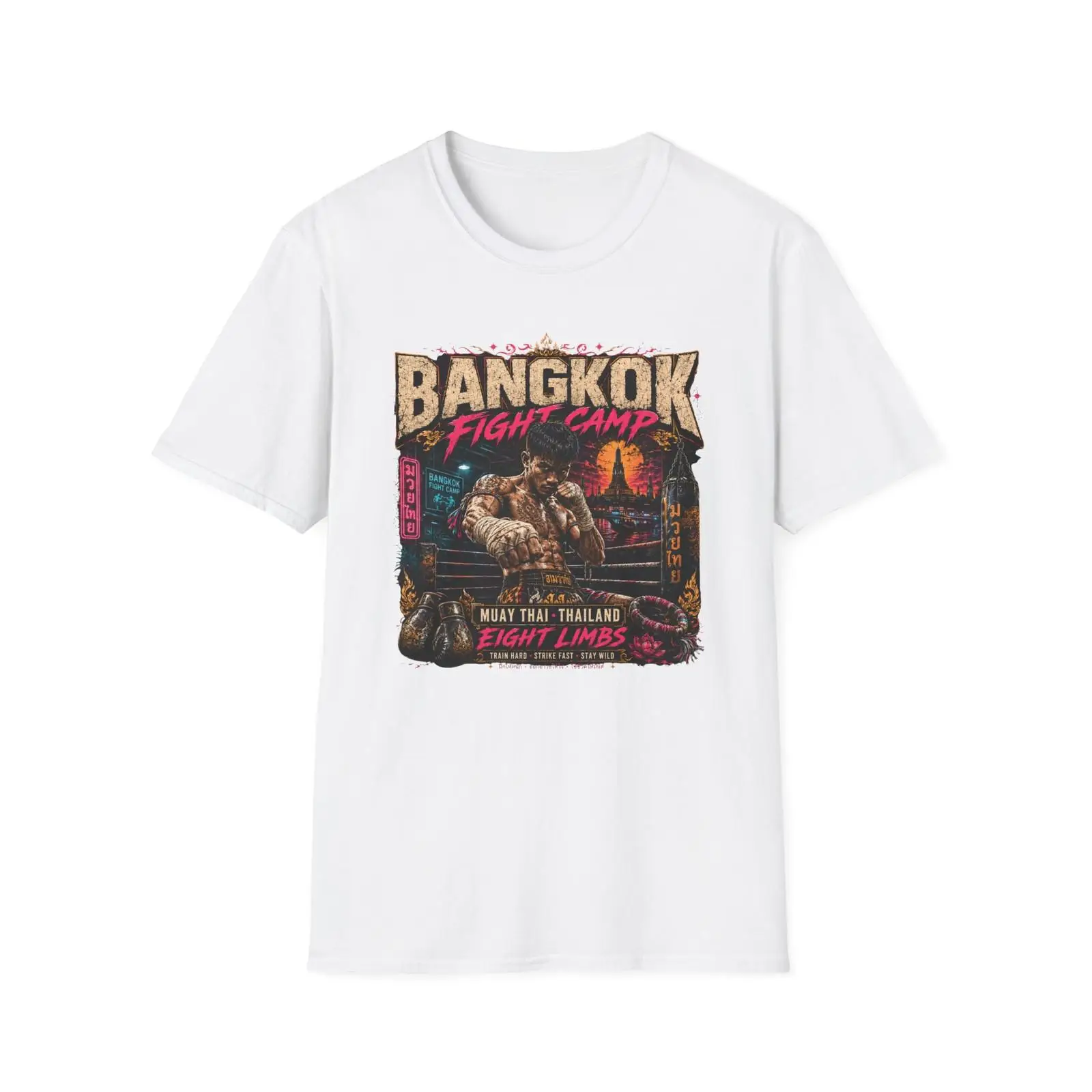Vintage Fashion Bangkok - เสื้อยืดมวยไทย แคมป์ต่อสู้กรุงเทพฯ สตรีทแวร์เอเชีย ไอเดียวินเทจ ฟอกสี นุ่มเล็กน้อย