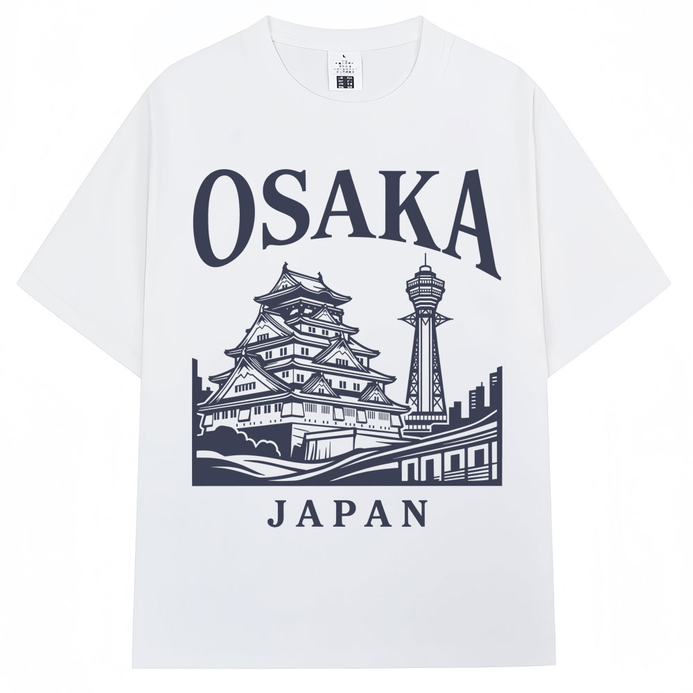 Vintage Fashion Osaka - เสื้อยืดพิมพ์ลายโอซาก้าสไตล์ญี่ปุ่น ของที่ระลึกสถานที่ท่องเที่ยว แฟชั่นวินเทจสำหรับผู้ชายและผู้หญิง เสื้อยืดแขนสั้นผ้าฝ้ายทรงโอเวอร์ไซส์