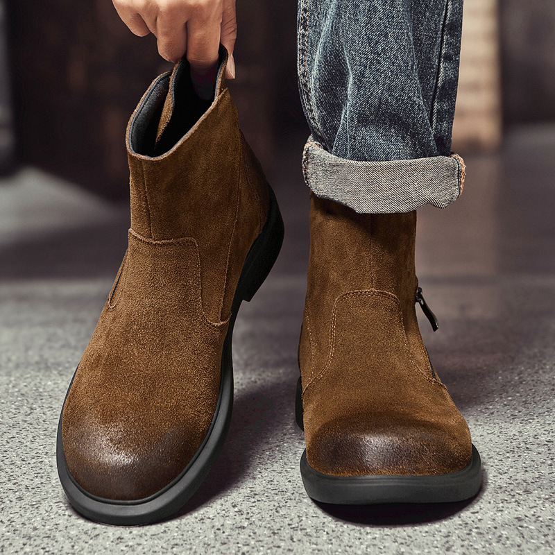 รองเท้าบูทเชลซีหนังวัววินเทจสำ - Vintage Fashion Style Men บทวิจารณ์และราคา