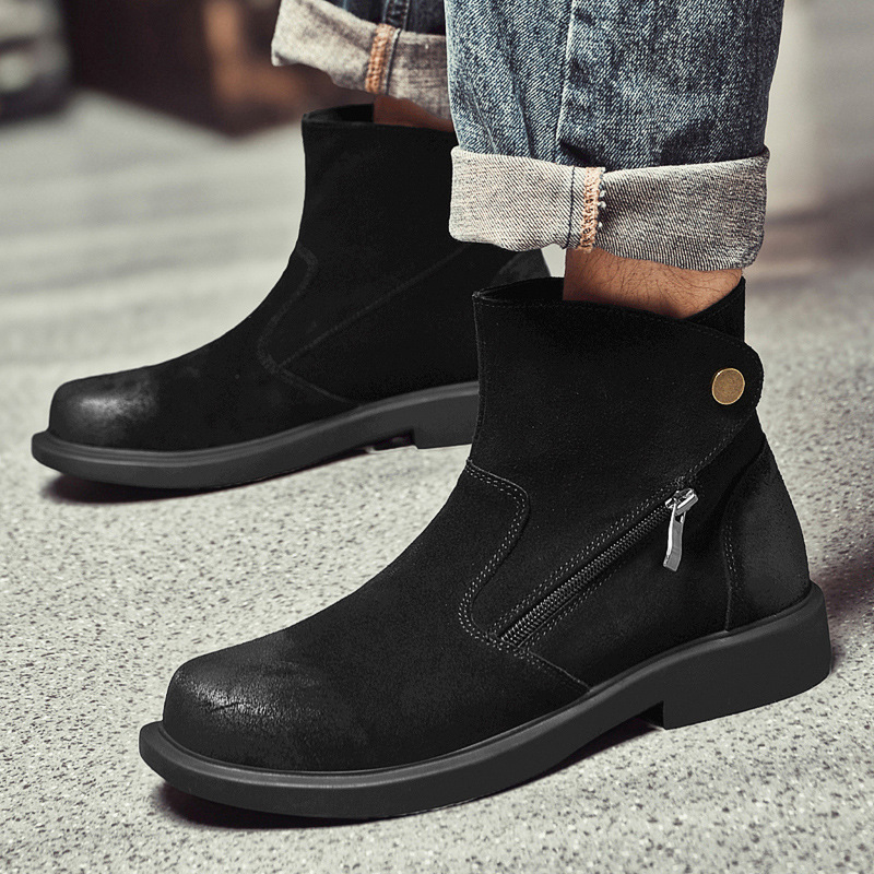 รองเท้าบูทเชลซีหนังวัววินเทจสำ - Vintage Fashion Style Men บทวิจารณ์และราคา