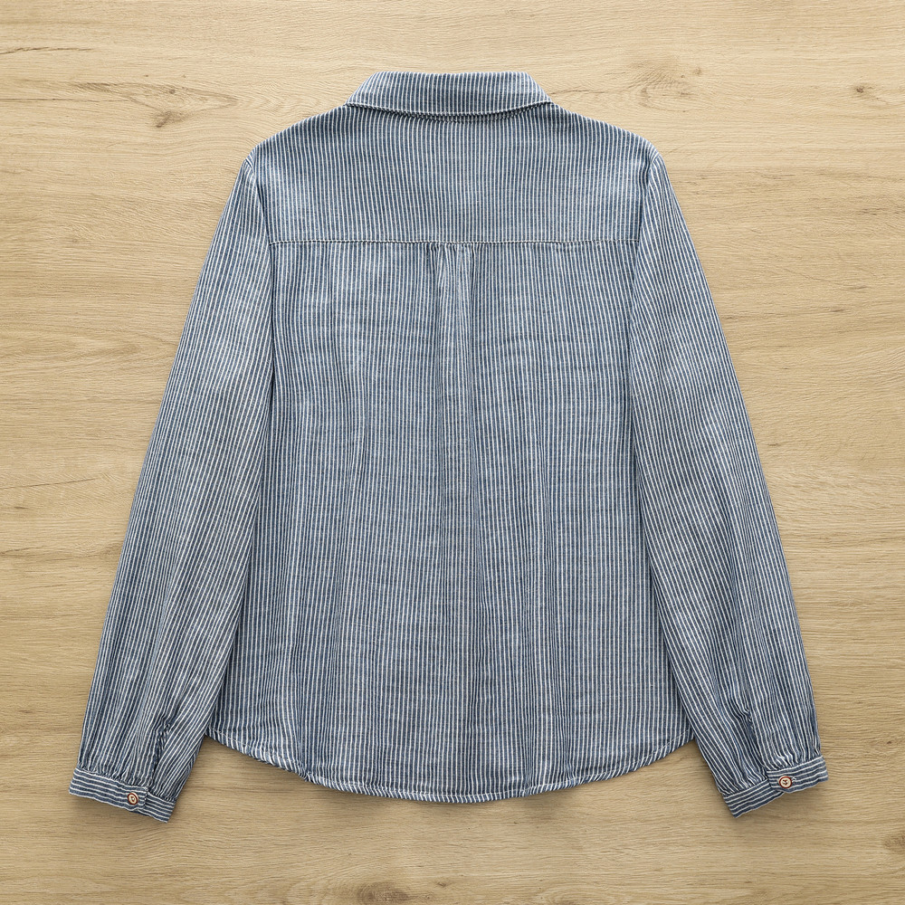เสื้อผู้หญิงแขนยาวลายทางผ้าฝ้า - Vintage Fashion Japan บทวิจารณ์และราคา